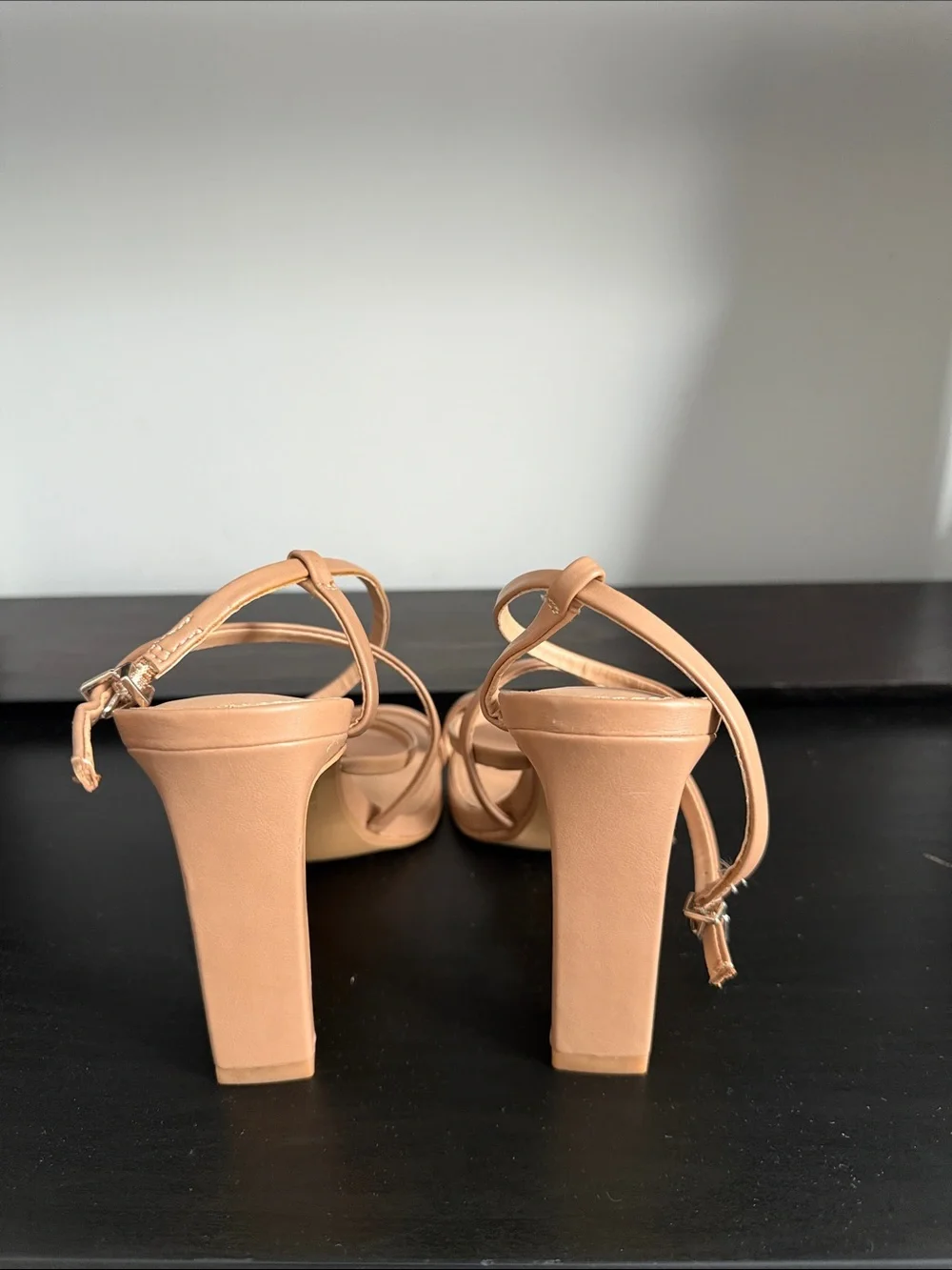 Express Beige Strappy Square-Toe Heeled Sandals